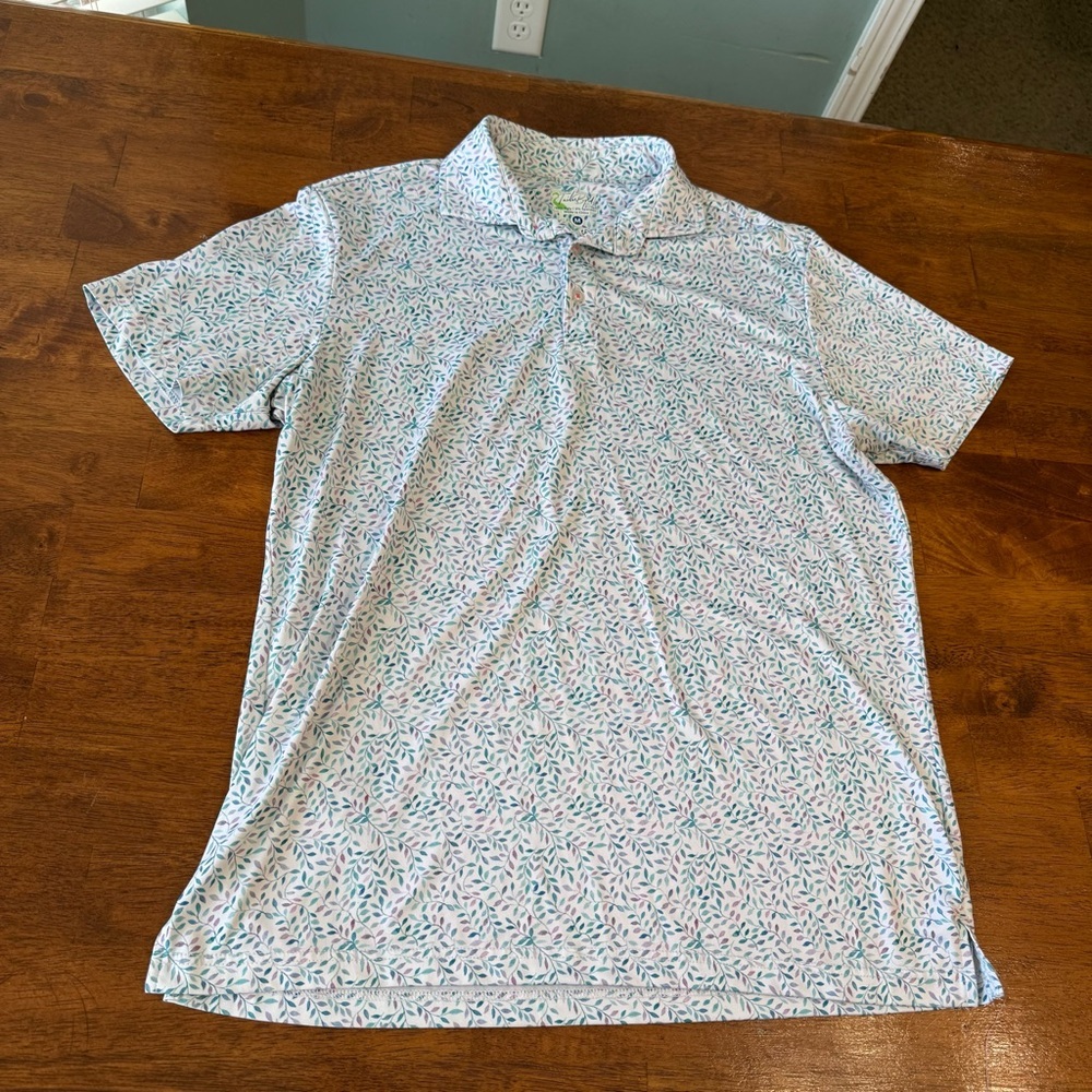 Men's Tailorbyrd Patterned Polo Shirt blue purple size medium SPF 39 quick dry